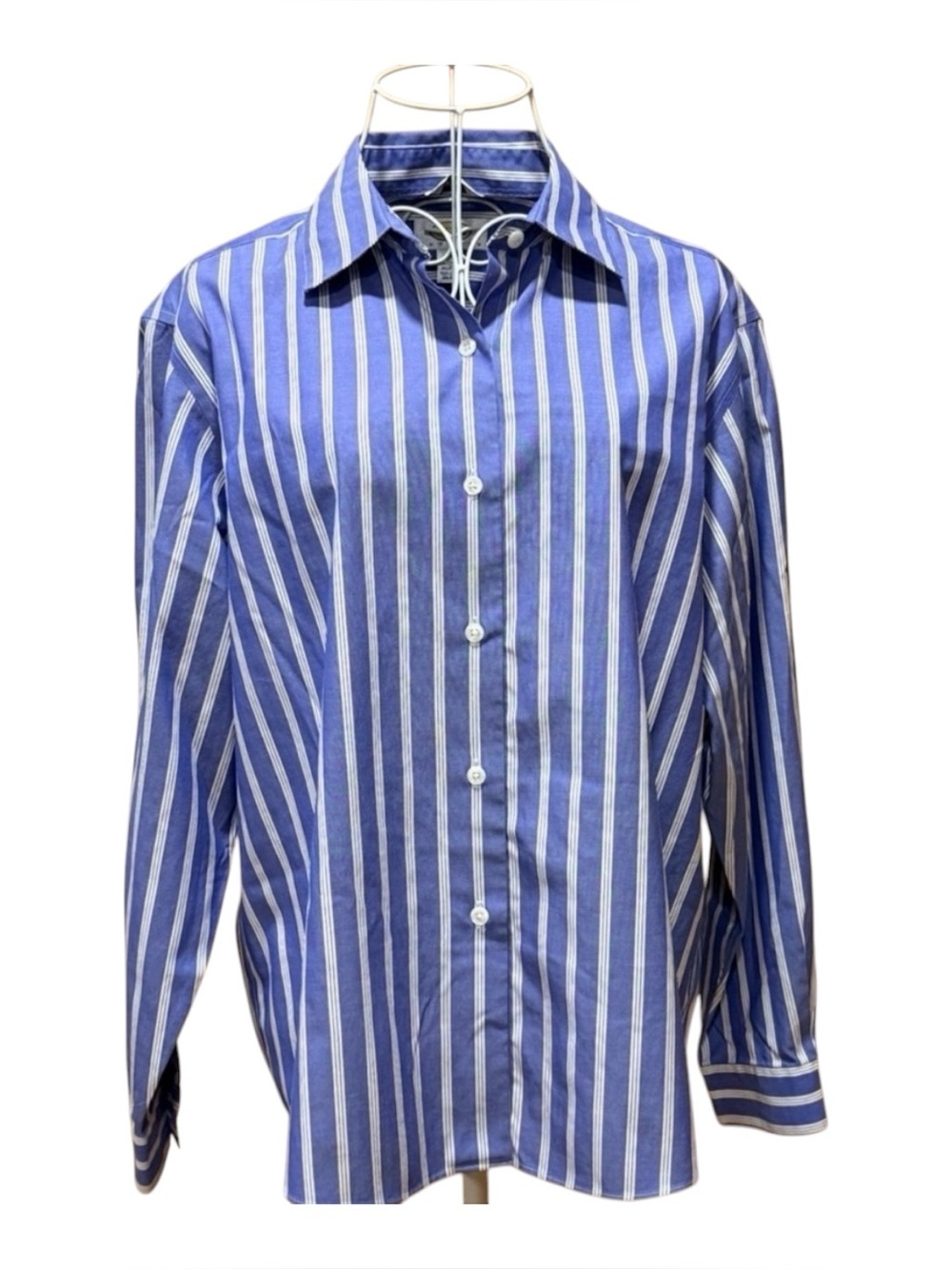 Talbots Petite Blue White Stripe Button Down Shirt Long Sleeve Collar 14P